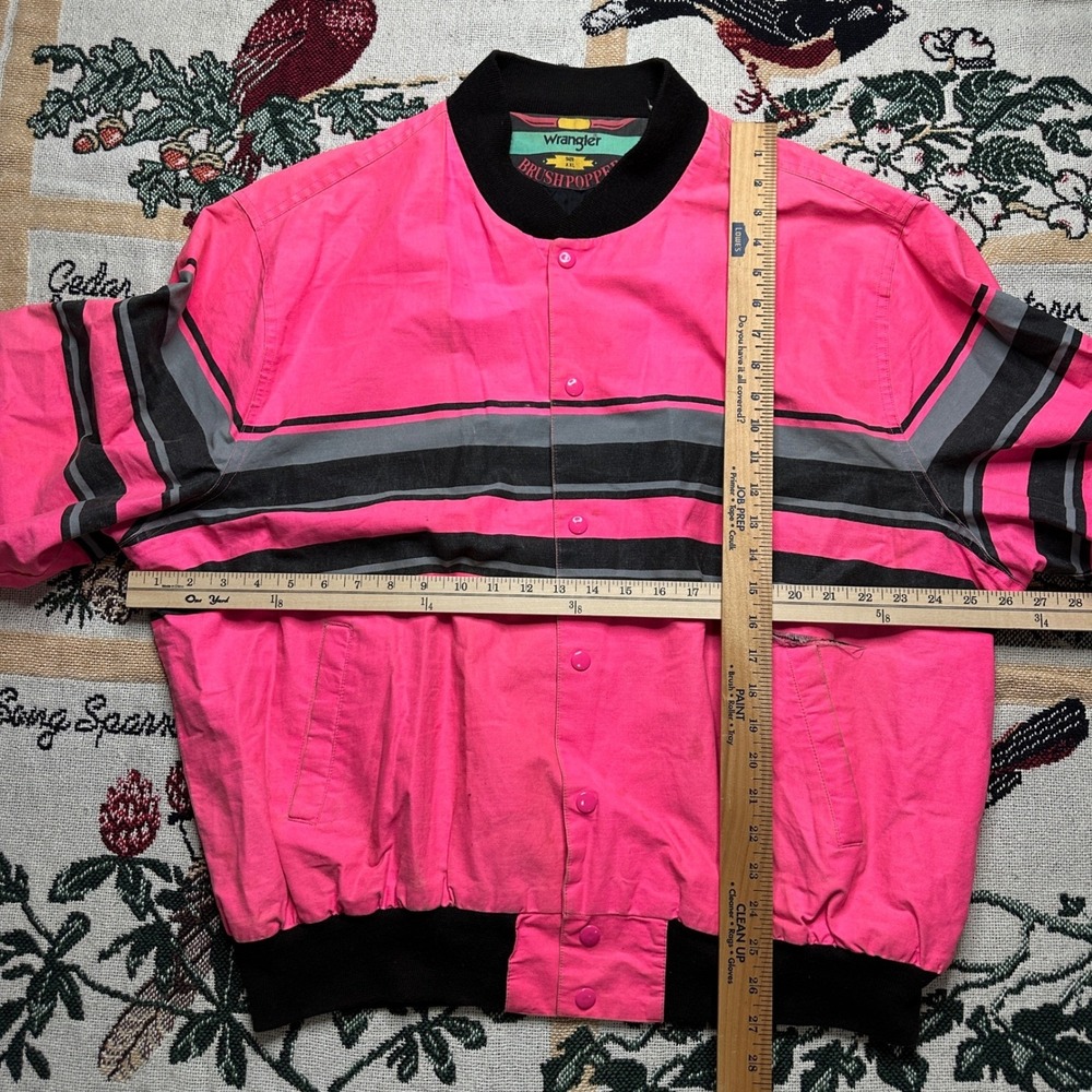 Vintage Thrashed Wrangler Brushpopper Jacket Pink Striped Western Bomber XXL - Picture 5 of 9